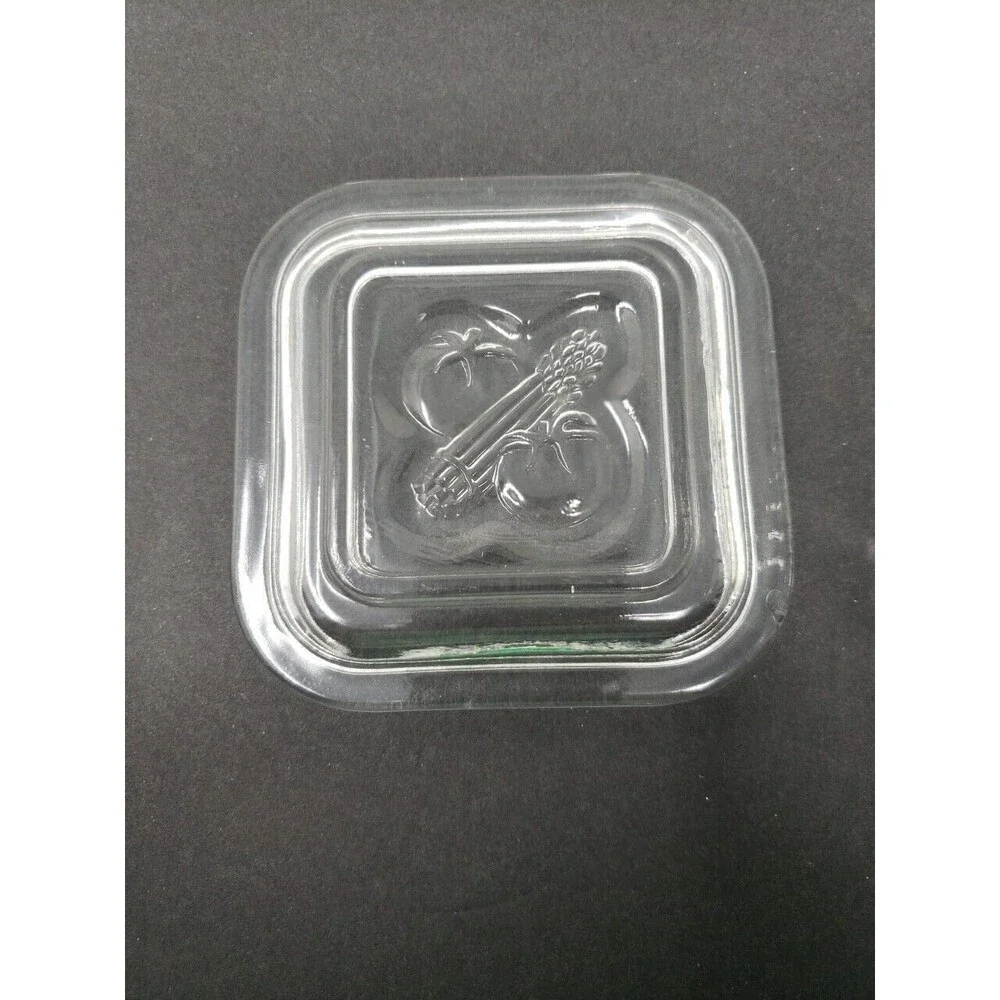 Vintage Federal Glass Refrigerator Bowl Dish Square Embossed Lid 2 small chips